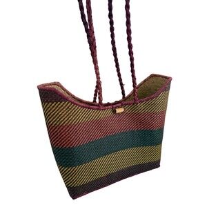 Handwoven Multicolor Stripe Straw Handbag Purse 11.5x11x5 Inches Summer Tote